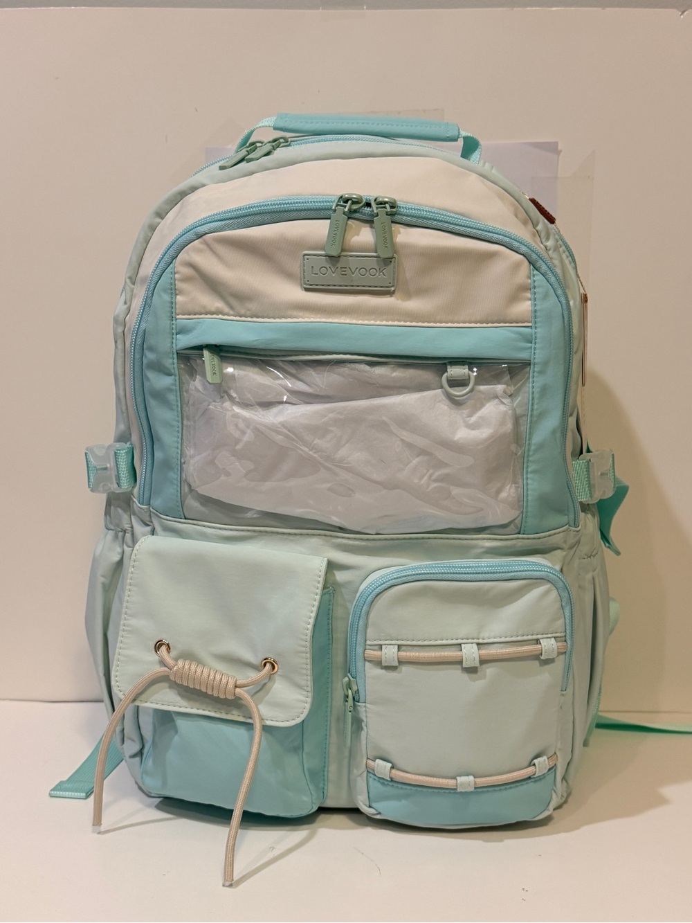 NWT Lovevook Backpack in Cream, Light Mint Green/Light Teal Colors